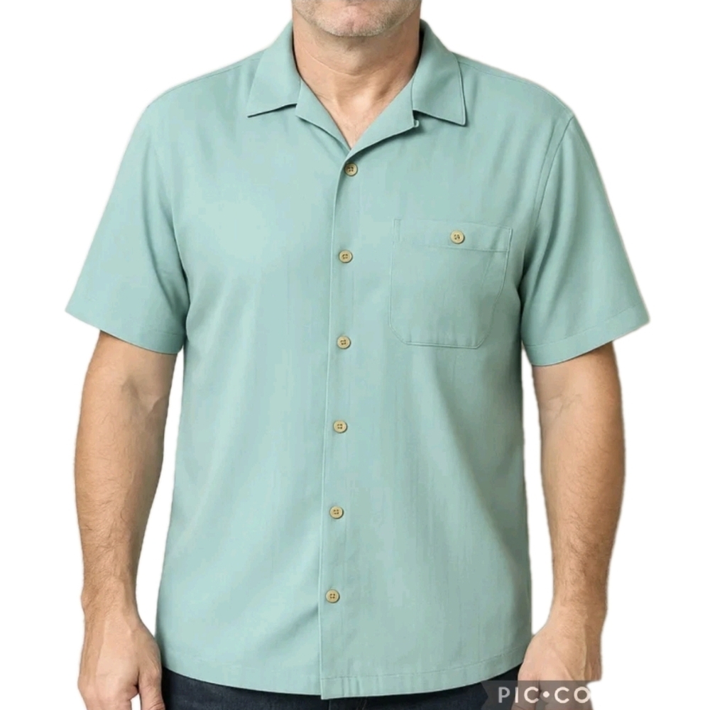 Paradise Coves Silk Hawaiian Dress Shirt Men's Large Coastal Beach Retirement